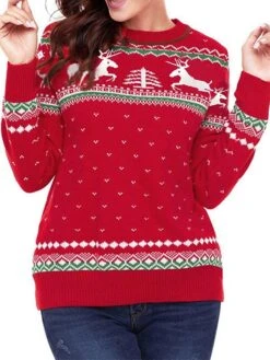 Women's Ugly Christmas Sweater Pullover Sweater Jumper Christmas Sweaters Crew Neck Ribbed Knit Polyester Knitted Fall Winter Regular Outdoor Christmas Daily Stylish Casual Soft Long Sleeve Elk -Xmas Cothing Store njjale1697290880419
