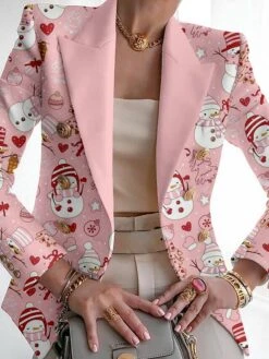 Women's Christmas Blazer Christmas Jacket Santa Christmas Tree Print Party Xmas Coat Fall Casual / Daily Outerwear Long Sleeve