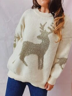 Women's Pullover Sweater Jumper Christmas Sweaters Crew Neck Chunky Knit Polyester Embroidery Spring Fall Winter Regular Christmas Daily New Year Fashion Daily Vintage Style Long Sleeve Elk Red Beige 17 Women's Pullover Sweater Jumper Christmas Sweaters Crew Neck Chunky Knit Polyester Embroidery Spring Fall Winter Regular Christmas Daily New Year Fashion Daily Vintage Style Long Sleeve Elk Red Beige -Xmas Cothing Store nkmrwo1697539833193