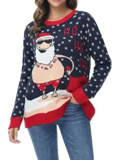Women's Ugly Christmas Sweater Pullover Sweater Jumper Christmas Sweaters Crew Neck Ribbed Knit Acrylic Knitted Print Fall Winter Regular Outdoor Christmas Daily Fashion Casual Soft Long Sleeve Santa -Xmas Cothing Store nldffh1697785103311