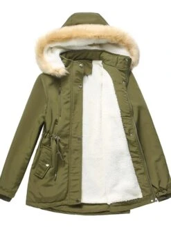 Women's Winter Coat Jacket Parka Warm Breathable Outdoor Christmas Daily Wear Vacation Xmas Pocket Fur Collar Fleece Lined Zipper Hoodie Elegant Lady Comfortable Solid Color Regular Fit Outerwear -Xmas Cothing Store nlfqwf1664516984915