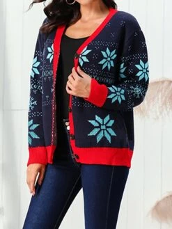 Women's Ugly Christmas Sweater Cardigan Sweater Jacket V Neck Ribbed Knit Acrylic Button Knitted Print Fall Winter Regular Outdoor Christmas Daily Stylish Casual Soft Long Sleeve Snowflake Navy Blue 15 Women's Ugly Christmas Sweater Cardigan Sweater Jacket V Neck Ribbed Knit Acrylic Button Knitted Print Fall Winter Regular Outdoor Christmas Daily Stylish Casual Soft Long Sleeve Snowflake Navy Blue -Xmas Cothing Store nlobzp1697290856156