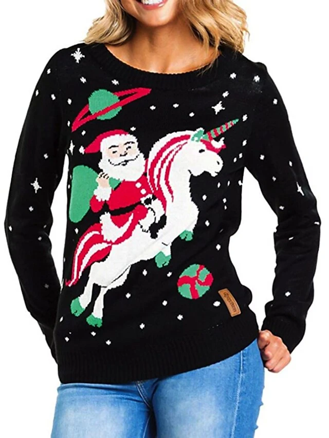 Women's Ugly Christmas Sweater Pullover Sweater Jumper Crew Neck Ribbed Knit Acrylic Knitted Fall Winter Outdoor Xmas Daily Stylish Casual Soft Long Sleeve Animal Santa Claus Black S M L 3 Women's Ugly Christmas Sweater Pullover Sweater Jumper Crew Neck Ribbed Knit Acrylic Knitted Fall Winter Outdoor Xmas Daily Stylish Casual Soft Long Sleeve Animal Santa Claus Black S M L