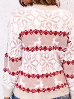 Women's Ugly Christmas Sweater Pullover Sweater Jumper Crew Neck Ribbed Knit Cotton Blend Knitted Fall Winter Outdoor Xmas Holiday Stylish Casual Soft Long Sleeve Snowflake Pink Red Blue S M L -Xmas Cothing Store nlpyve1666778104773