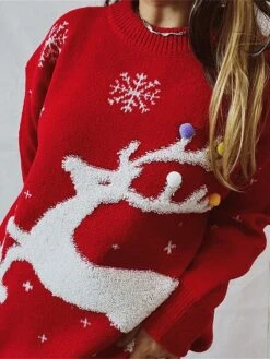 Women's Ugly Christmas Sweater Pullover Sweater Jumper Crew Neck Ribbed Knit Polyester Oversized Fall Winter Regular Outdoor Christmas Daily Stylish Casual Soft Long Sleeve Elk Snowflake Red Blue -Xmas Cothing Store nmqthb1696903383203