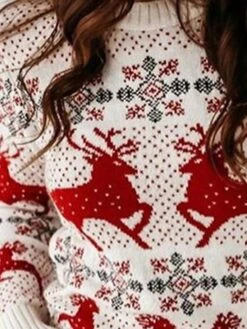 Women's Sweater Ugly Christmas Sweater Pullover Sweater Jumper Crew Neck Knit Rabbit Fur Knitted Fall Winter Xmas Christmas Daily Weekend Stylish Casual Soft Long Sleeve Animal Floral Red Blue S M L -Xmas Cothing Store nnchbu1632306079633