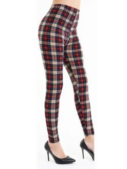 Women's Tartan Print Leggings Full Length Vacation Fashion Christmas Rhombus Pink And Black Navy Blue Stripes One-Size Fall Winter -Xmas Cothing Store nodkdm1696232165426