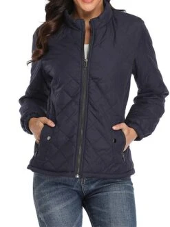 Women's Parka Outdoor Christmas Street Xmas Fall Winter Regular Coat Stand Collar Regular Fit Thermal Warm Windproof Comtemporary Casual Minimalism Jacket Long Sleeve Solid Color With Pockets Full Zip -Xmas Cothing Store nofrbo1693389134952