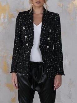 Women's Blazer Formal Button Plaid Warm Christmas Streetwear Regular Fit Outerwear Xmas Long Sleeve Fall Claret S -Xmas Cothing Store noqmkh1692767170852