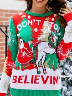 Women's Ugly Christmas Sweater Pullover Sweater Jumper Crew Neck Ribbed Knit Acrylic Patchwork Fall Winter Regular Xmas Daily Going Out Stylish Casual Soft Long Sleeve Animal Elk Snowman Black -Xmas Cothing Store npfrkv1695029168063