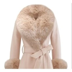 Women's Winter Coat Long Overcoat With Faux Fur Wool Blend Belted Dress Coat Open Front Lapel Pea Coat Fall Elegant Lady Jacket Christmas Party Xmas Outerwear Pink Red -Xmas Cothing Store nqalls1669383391028 1