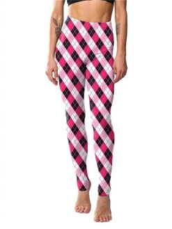 Women's Tartan Print Leggings Full Length Vacation Fashion Christmas Rhombus Pink And Black Navy Blue Stripes One-Size Fall Winter -Xmas Cothing Store nrsuxy1696232153658
