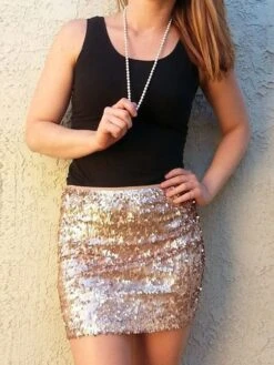 Women's Skirt Work Skirts Mini Silver Black Gold Skirts All Seasons Sequins Fashion Sparkle Sparkle & Shine Xmas Party Christmas S M L -Xmas Cothing Store nsbigx1666405669120