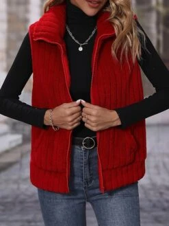 Women's Winter Coat Sherpa Vest Fleece Sleeveless Teddy Coat Christmas Xmas Gilet Fall Thermal Warm Windproof Heated Jacket Zip Up Red Coat -Xmas Cothing Store nshlfe1692250147120