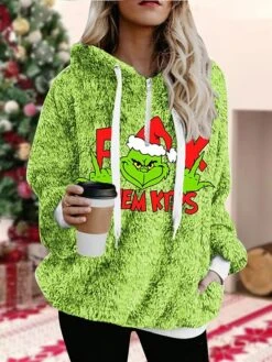 Women's Fleece Jacket Sherpa Jacket Teddy Coat Warm Breathable Christmas Street Daily Wear Vacation Zipper Pocket Print Pullover Hoodie Plush Casual Daily Comfortable Xmas Cartoon Regular Fit -Xmas Cothing Store nspvzy1668144840715