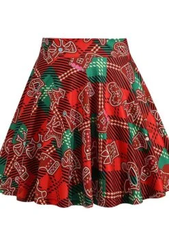 Women's Skirt Swing Mini Green Plaid Wine Red Fuchsia Skirts Pleated Print Fashion Christmas Weekend Xmas S M L -Xmas Cothing Store ntwnyh1667561038001