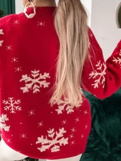 Women's Ugly Christmas Sweater Pullover Sweater Jumper Turtleneck Crew Neck Ribbed Knit Polyester Knitted Fall Winter Xmas Holiday Stylish Casual Soft Long Sleeve Snowflake Red Green Gray S M L -Xmas Cothing Store nujmnh1662099948707