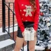 Women's Ugly Christmas Sweater Crew Neck Chunky Knit Acrylic Embroidered Drop Shoulder Spring Fall Winter Regular Party Christmas New Year Stylish Long Sleeve Animal Snowflake Black Red S M L -Xmas Cothing Store nunowd1696903819412