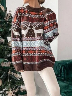 Women's Ugly Christmas Sweater Pullover Sweater Jumper Crew Neck Ribbed Knit Polyester Oversized Fall Winter Regular Outdoor Xmas Daily Stylish Casual Soft Long Sleeve Geometric Elk Snowflake -Xmas Cothing Store nwlfgs1695111139561