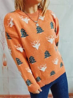 Women's Ugly Christmas Sweater Pullover Sweater Jumper Crew Neck Ribbed Knit Polyester Oversized Fall Winter Regular Outdoor Christmas Daily Stylish Casual Soft Long Sleeve Elk Christmas Tree Red -Xmas Cothing Store nyybwk1696903383853