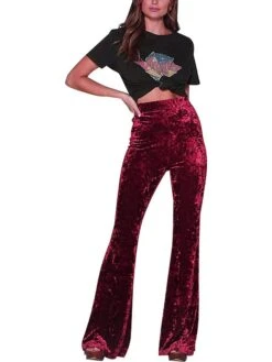 Women's Bootcut Flare Flared Pants Full Length Velvet Micro-elastic High Waist Streetwear Basic Xmas Party Christmas Black Red S M -Xmas Cothing Store nzdgih1644992061597