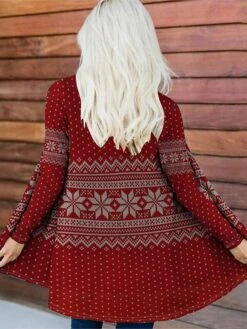 Women's Jacket Christmas Print Elk Comfortable Fashion Loose Fit Outerwear Long Sleeve Fall Dark Red S -Xmas Cothing Store oagxcz1694658616006
