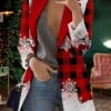 Women's Blazer Breathable Comfortable Office Christmas Work Office / Career Print Open Front Turndown OL Style Modern Xmas Plaid Regular Fit Outerwear Long Sleeve Fall Winter Wine