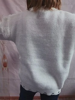 Women's Ugly Christmas Sweater Pullover Sweater Jumper Crew Neck Ribbed Knit Polyester Hollow Out Oversized Beads Fall Winter Regular Outdoor Christmas Daily Stylish Casual Soft Long Sleeve Christmas -Xmas Cothing Store obpguc1696903342204