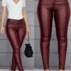 Women's Skinny Leather Pants Pants Trousers Ankle-Length Faux Leather Side Pockets Stretchy Fashion Xmas Party Christmas Claret Black S M