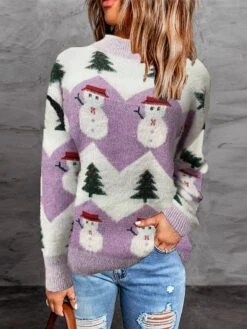 Women's Ugly Christmas Sweater Pullover Sweater Jumper Crew Neck Ribbed Knit Polyester Knitted Fall Winter Tunic Outdoor Christmas New Year Stylish Casual Soft Long Sleeve Snowman Xmas Tree Pink -Xmas Cothing Store ocobre1667638917510