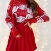 Women's Pullover Sweater Jumper Stand Collar Ribbed Knit Polyester Print Fall Winter Christmas Daily Going Out Xmas Stylish Casual Soft Long Sleeve Snowflake Red S M L