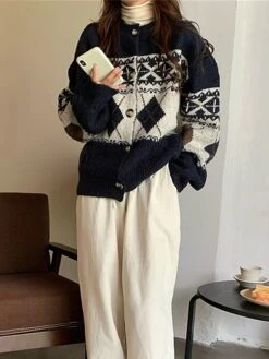 Women's Ugly Christmas Sweater Cardigan Sweater Jacket Crew Neck Cable Knit Polyester Button Knitted Print Fall Winter Regular Outdoor Christmas Daily Stylish Casual Soft Long Sleeve Print Navy Blue 40 Women's Ugly Christmas Sweater Cardigan Sweater Jacket Crew Neck Cable Knit Polyester Button Knitted Print Fall Winter Regular Outdoor Christmas Daily Stylish Casual Soft Long Sleeve Print Navy Blue -Xmas Cothing Store oekjad1697626902252