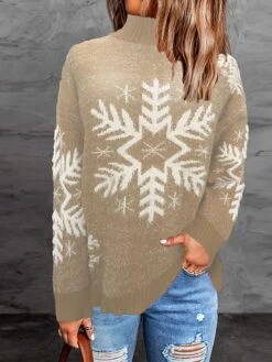 Women's Ugly Christmas Sweater Pullover Sweater Jumper Christmas Sweaters Stand Collar Ribbed Knit Polyester Knitted Fall Winter Regular Outdoor Christmas Daily Stylish Casual Soft Long Sleeve -Xmas Cothing Store oeutxx1697290862799