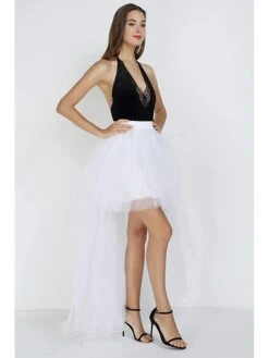 Women's Skirt & Dress Tutu Asymmetrical Chiffon Mesh Black White Red Fuchsia Skirts Summer Layered Tulle Lined Punk & Gothic Long Xmas Party Christmas One-Size -Xmas Cothing Store ofmsyo1635328024444