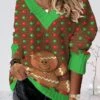 Women's Ugly Xmas Sweater Pullover Sweater Jumper Crochet Knit Regular Print Polka Dot V Neck Stylish Casual Christmas Drop Shoulder Fall Winter Green Khaki S M L -Xmas Cothing Store ognvxc1695029610681