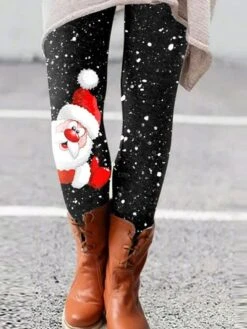 Women's Slim Thermal Underwear Fleece Lined Ash Dark Red Orange Red High Rise Tights Christmas Xmas Casual Print Micro-elastic Full Length Comfortable Graphic S M L XL 2XL -Xmas Cothing Store ohqpfv1666750495329