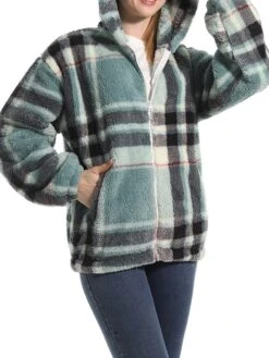 Women's Fleece Sherpa Jacket Christmas Xmas Teddy Bear Coat Windproof Warm Winter Coat Comtemporary Stylish Plush Jacket Long Sleeve Elk -Xmas Cothing Store ohxctu1695639938058