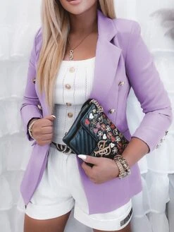 Women's Blazer Outdoor Christmas Work Summer Spring Regular Coat Regular Fit Breathable Streetwear Elegant Jacket Long Sleeve Solid Color Stylish Purple Fuchsia Orange -Xmas Cothing Store oiaekv1655117584102