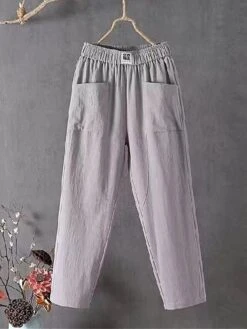 Women's Linen Pants Chinos Cropped Pants Ankle-Length Cotton And Linen Pocket Micro-elastic High Waist Vacation Xmas Streetwear Christmas Street Black White S M Winter Autumn / Fall -Xmas Cothing Store oixrfc1695347145013