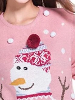 Women's Ugly Christmas Sweater Pullover Sweater Jumper Crew Neck Ribbed Knit Acrylic Knitted Fall Winter Outdoor Xmas Daily Stylish Casual Soft Long Sleeve Snowman Snowflake Pink S M L -Xmas Cothing Store oiyjqz1667811444514