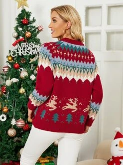 Women's Pullover Sweater Jumper Crew Neck Crochet Knit Acrylic Polyester Embroidery Spring Fall Winter Christmas Daily Holiday Stylish Casual Long Sleeve Snowman Xmas Tree Snowflake Red Blue -Xmas Cothing Store ojanee1693561350839