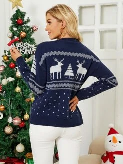 Women's Pullover Sweater Jumper Crew Neck Chunky Crochet Knit Polyester Embroidery Spring Fall Winter Christmas Daily Holiday Stylish Casual Long Sleeve Elk Xmas Tree Red Blue S M L -Xmas Cothing Store ojuyko1693561357284