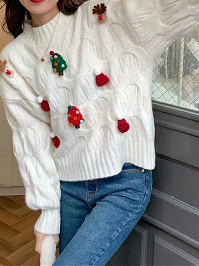 Women's Ugly Christmas Sweater Pullover Sweater Jumper Crew Neck Ribbed Knit Polyester Patchwork Fall Winter Regular Outdoor Christmas Daily Stylish Casual Soft Long Sleeve Elk Christmas Tree White 18 Women's Ugly Christmas Sweater Pullover Sweater Jumper Crew Neck Ribbed Knit Polyester Patchwork Fall Winter Regular Outdoor Christmas Daily Stylish Casual Soft Long Sleeve Elk Christmas Tree White - Image 16