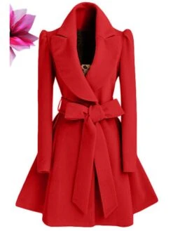 Women's Overcoat Long Pea Coat Winter Long Coat Christmas Party Dress Coat Fall Windproof Warm Trench Coat With Belt Comtemporary Stylish Trendy Jacket Long Sleeve Black Red Apricot