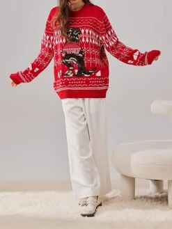 Women's Ugly Christmas Sweater Pullover Sweater Jumper Christmas Sweaters Crew Neck Ribbed Knit Acrylic Embroidered Knitted Fall Winter Regular Outdoor Xmas Daily Fashion Casual Soft Long Sleeve -Xmas Cothing Store olgdho1697290682598