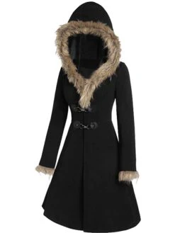 Women's Winter Coat Long Overcoat With Belt Christmas Party Wear Warm Single Breasted Pea Coat With Fur Collar Halloween Fall Trench Coat Dress Jacket Red Black Khaki Elegant Outerwear Casual Jacket -Xmas Cothing Store olovpi1639470934813