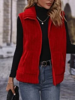 Women's Winter Coat Sherpa Vest Fleece Sleeveless Teddy Coat Christmas Xmas Gilet Fall Thermal Warm Windproof Heated Jacket Zip Up Red Coat -Xmas Cothing Store omfxxu1692250146030