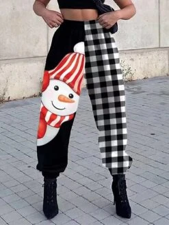 Women's Sweatpants Pants Trousers Harem Pants Full Length Active Vacation Outdoor Christmas Pure Black + Red Bottom Deer Moon Shaped Santa Claus S M Fall Winter