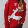 Women's Christmas Sweaters Pullover Sweater Jumper Crew Neck Chunky Knit Polyester Embroidery Spring Fall Winter Regular Christmas Daily New Year Fashion Daily Vintage Style Long Sleeve Elk Snowflake -Xmas Cothing Store omhdif1697539824301