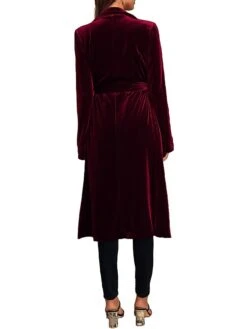 Women's Velvet Blazer Long Trench Coat Party Christmas Overcoat With Belt Open Front Halloween Xmas Cardigan Jacket Warm Stylish Casual Street Jacket Long Sleeve With Pockets Claret Black Yellow -Xmas Cothing Store omxntk1694681306684